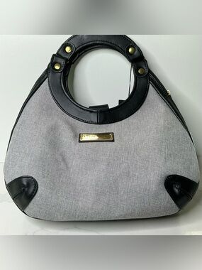 Gray & Black Shoulder Bag Zip Closure Gold Hardware Buckle Detachable Strap New